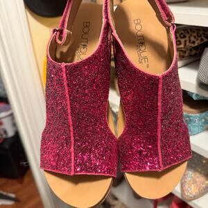 Corkys Carley wedge sandal sz 10 hot pink glitter